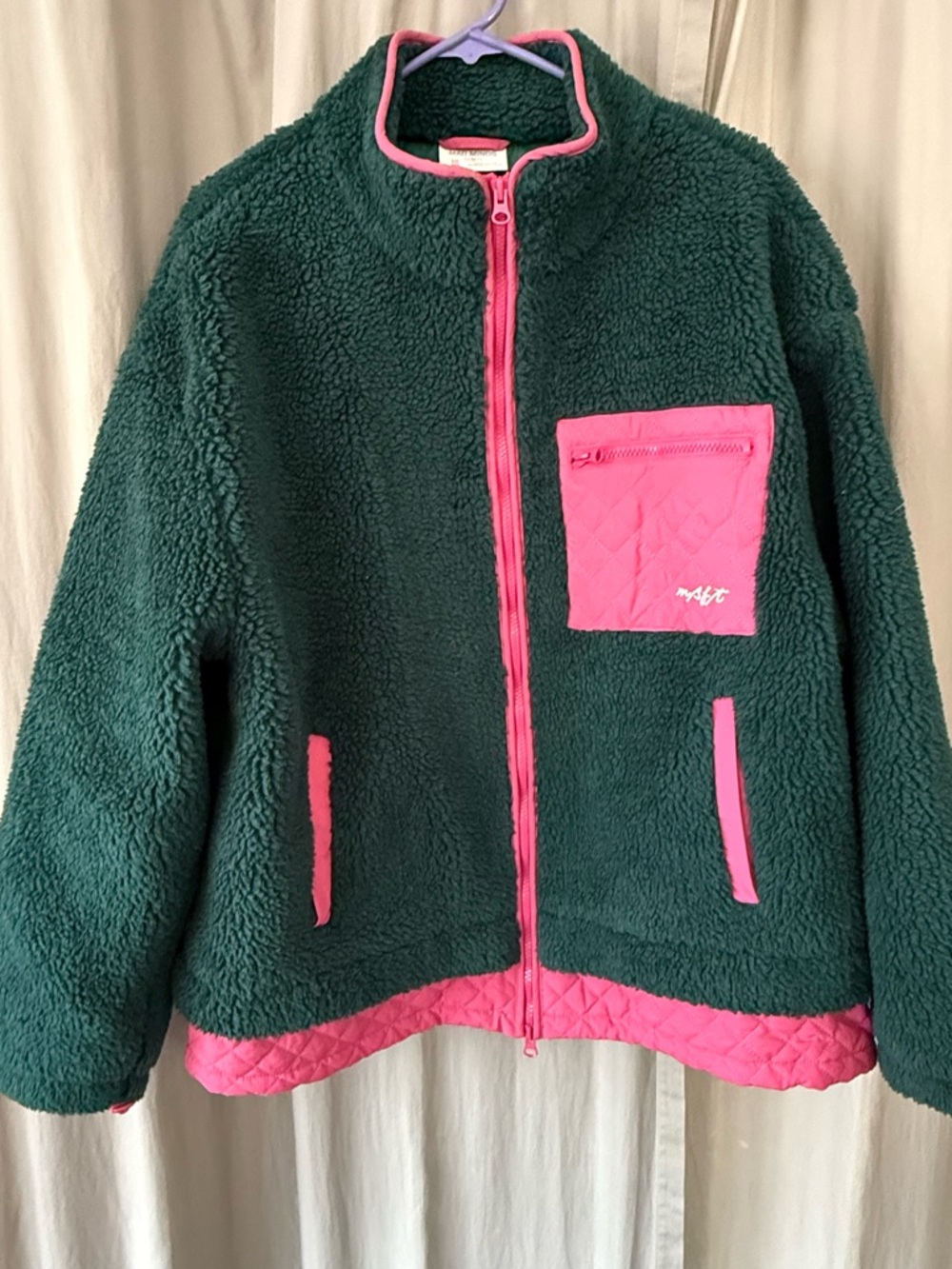 Mad Minds Fleece Quilted Jacket, size 10, jade green/hot pink